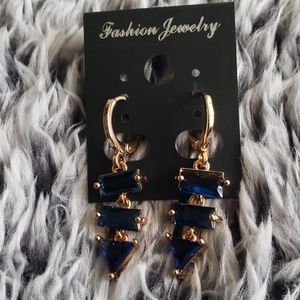 18K Yellow goldfilled blue topaz geometric earring